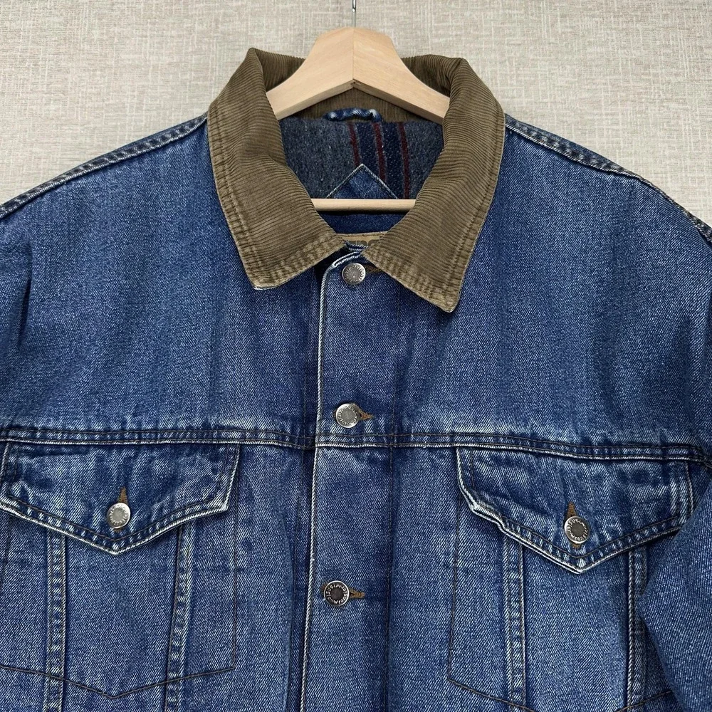 Wrangler Hero Jacket Mens Large Blue Denim Lined Corduroy Collar Western 3113